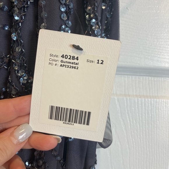 Size 12 halter dress. Gunmetal beaded/sequin/mesh - Picture 4 of 5